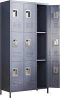Metal Lockers for Employees, Storage Employee Locker, 72" Storage Lockers with Shelves Steel Cabinet for Home (Gray, 9 door-72'')