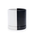 D'vine Dev 6.5 Inch Ceramic Planter Pot with Drainage Hole and Saucer, Indoor Cylinder Round Planter Pot, Split Monochrome Black & White, 94-O-C-0