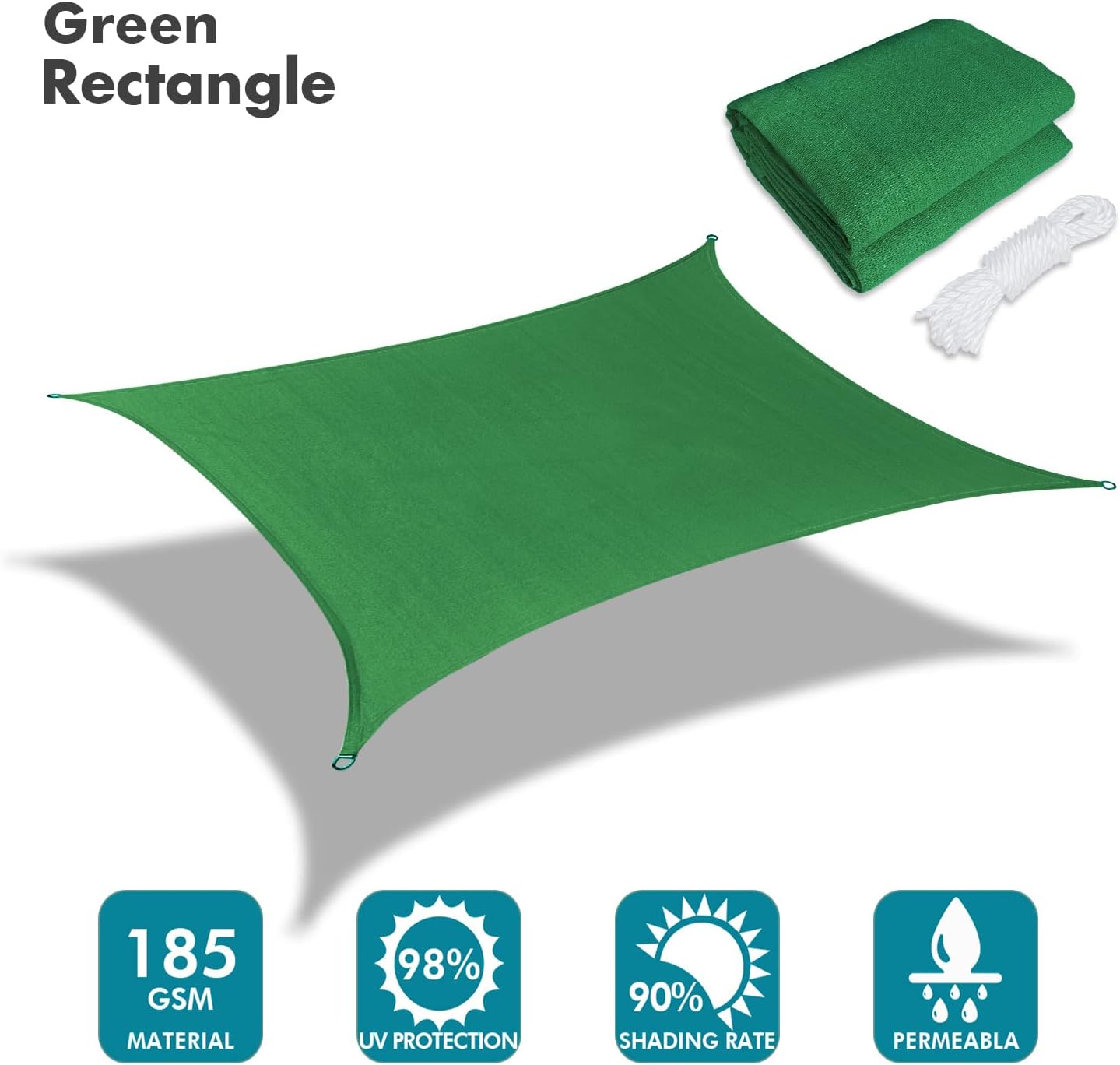 KANAGAWA 6'X8' Dark Green Custom Size Sun Shade Sail Rectangle UV Block Canopy Cover for Patio Backyard Lawn Garden Outdoor (Customized Available)