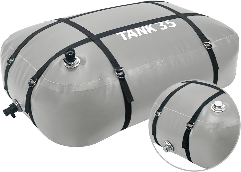 TPU Water Storage Bladder, 35 Gallon Portable RV Fresh Water Tank, Food Grade BPA Free Collapsible Flexible Container for Drinking, Camping, Irrigation & Emergency-Hurricane, Drought, Fire (3/4” GHT)