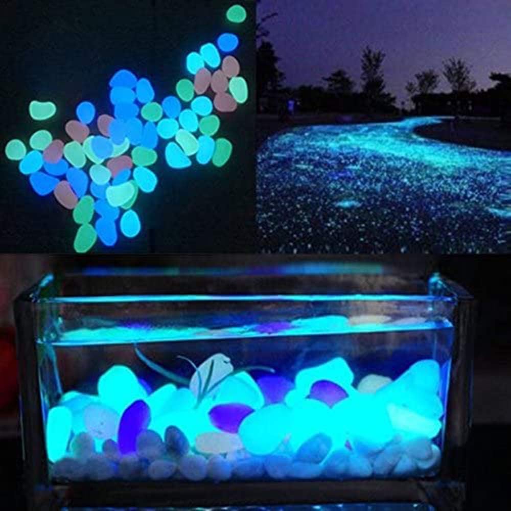 Oubest Glow in The Dark Rocks Glow Pebbles Outdoor Bulk Blue Decorations Stones for Garden Fish Tank Aquarium Walkway Plant Pots (500, Blue)
