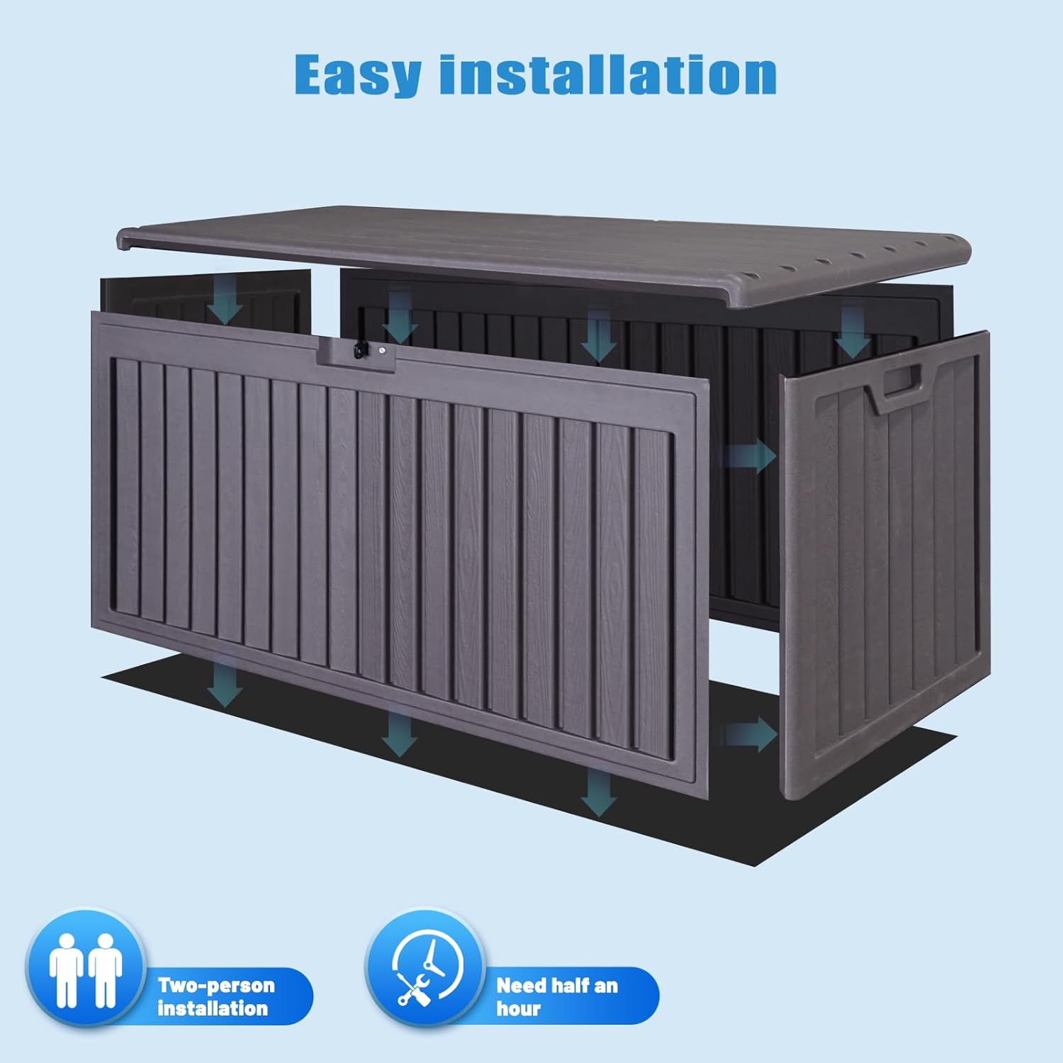 100 Gallon Outdoor Storage Box Waterproof, Resin Deck Box with Dual-Wall, Patio Cushion Storage Box for Garden Tools, Pool Supplies, Toy