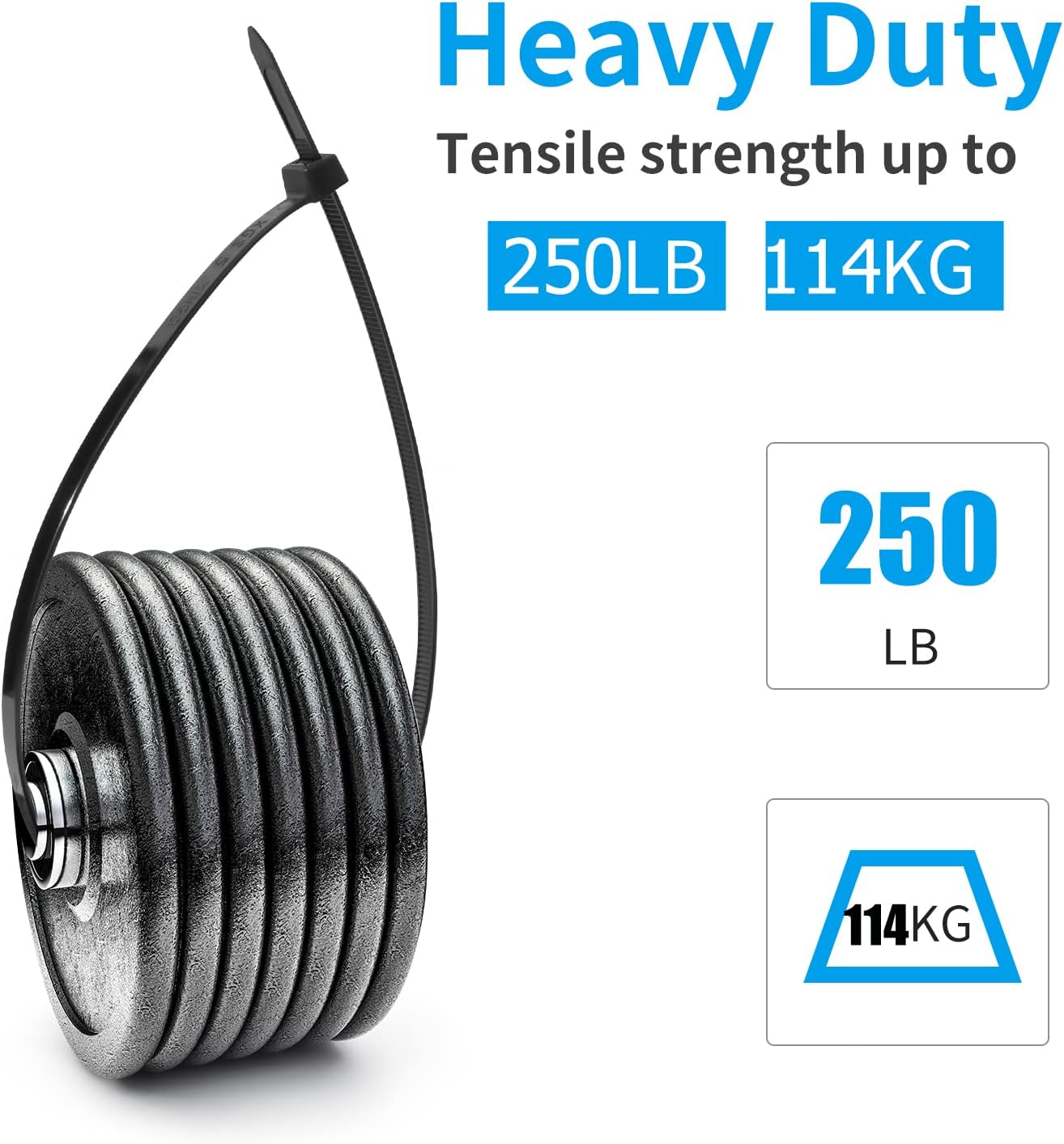 XINGO 16 inch White Zip Ties Heavy Duty 60 PCS, 250 LBS Ultra Strong Plastic Wire Ties, Large Cable Ties Extra Long Tie Wraps, Indoor and Outdoor UV Resistant