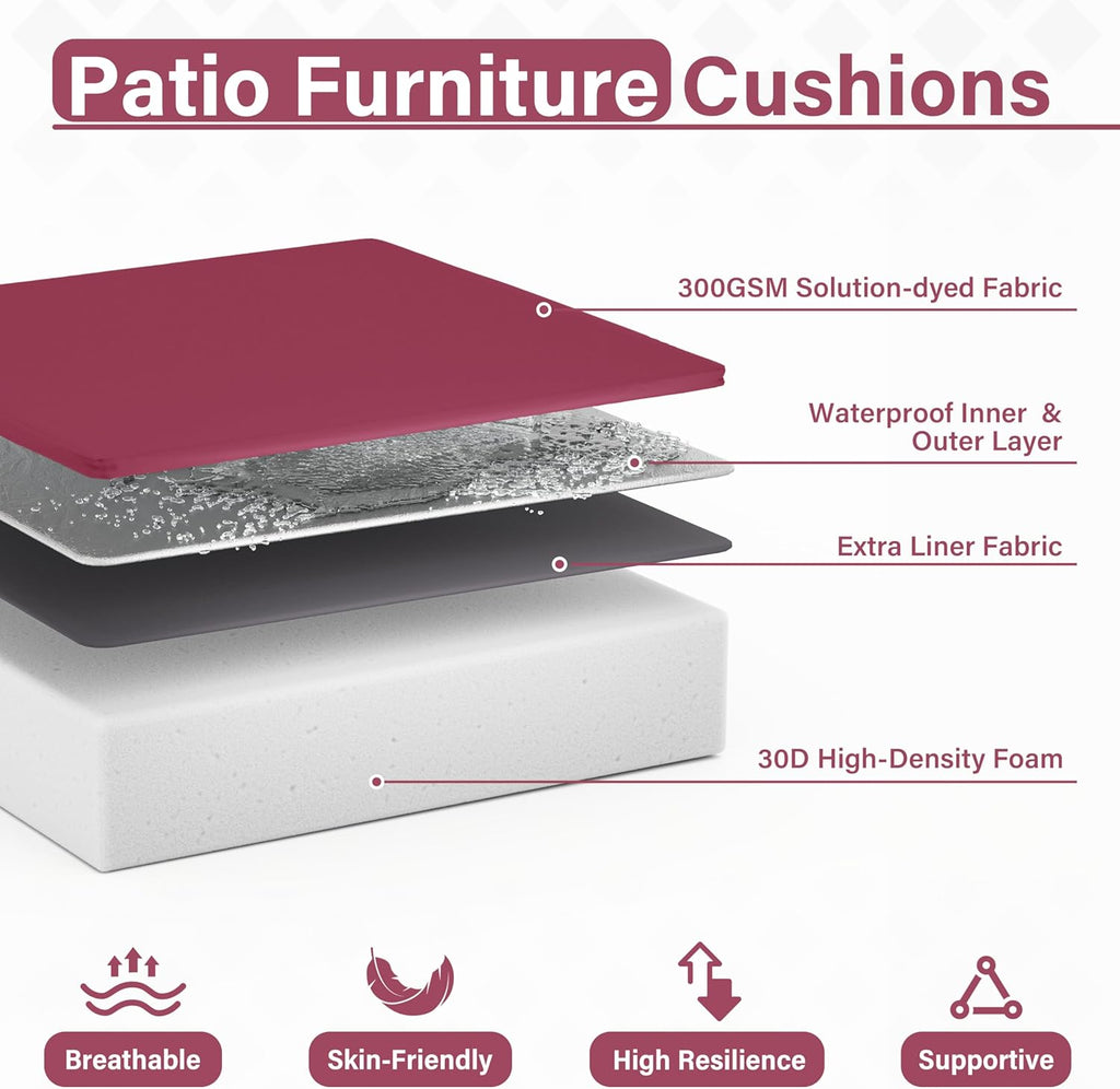 Patio Chair Cushions 19 X 19 X 4 Inch Waterproof Outdoor Seat Cushions for Patio Furniture, Outdoor Sofa Couch Pads with Ties & Handle, Set of 2, Fuchsiared