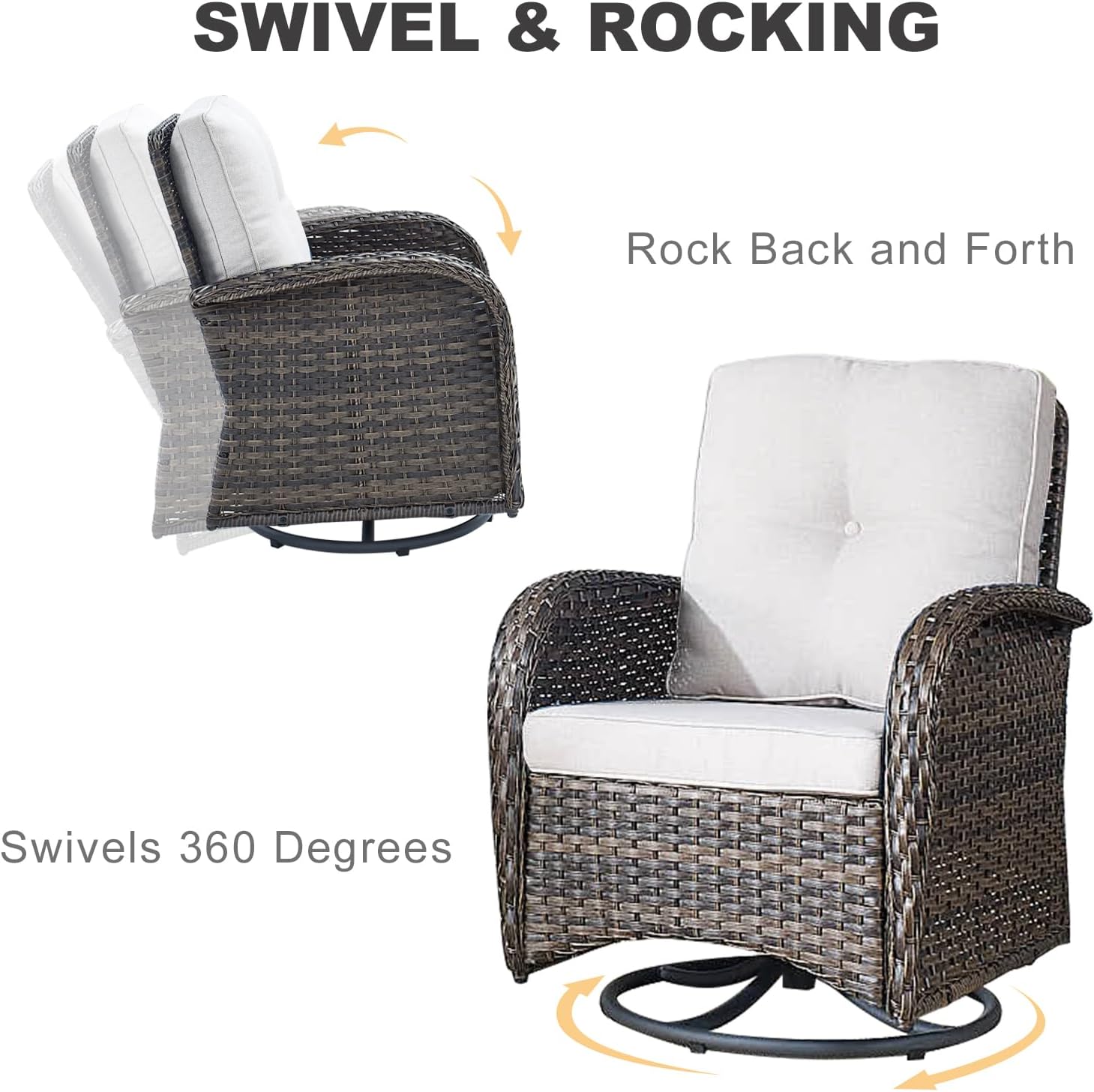 HUMMUH Patio Furniture 7-Piece PE Wicker Outdoor Conversation Set,All-Weather Swivel and Rocking Chairs,Glider Loveseat,Coffee Tables for Backyard,Poolside,Deck
