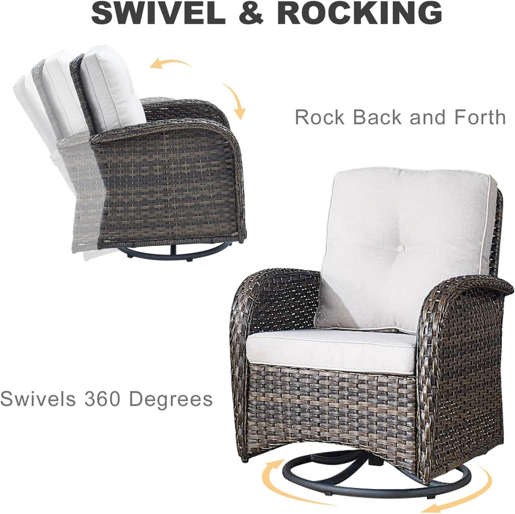 HUMMUH 7-Piece Outdoor Patio Furniture All-Weather PE Wicker Outdoor Conversation Set-Patio Couch Swivel Rocker Chairs with Ottomans Tables for Backyard,Poolside,Deck