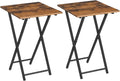 HOOBRO Folding TV Tray Tables, Set of 2 Wooden TV Trays Side Tables, Portable Sofa Snack Table, Industrial End Table for Small Spaces, Easy to Install and Fold, Rustic Brown and Black BF27BZP201