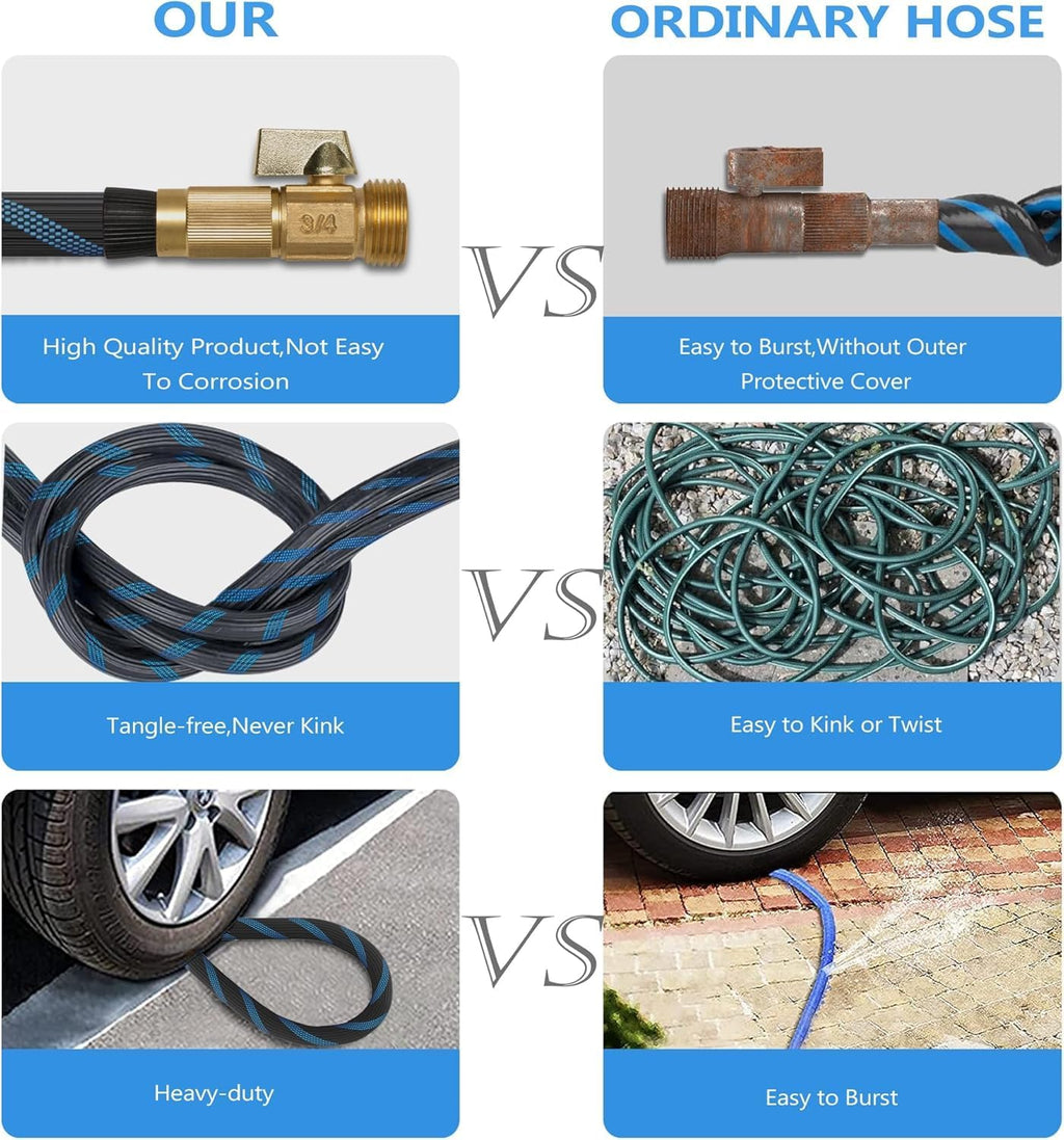 50 ft Garden Hose-No Kink,Heavy Duty,Lightweigh Flexible,Leakproof Water Hose with Sprayer Nozzle-3/4" Solid Brass Connectors-Rubber Car Hoses