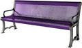 Heavy-Duty Outdoor Bench Thermoplastic Coated, Punched Steel, Commercial-Grade Garden Bench, Made in America (Portable with Back, 6 Ft, Textured Purple)