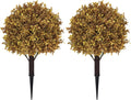 24" Tall Artificial Boxwood Ball Fall Topiary Trees Set of 2, UV Resistant Large Faux Plants Outdoor, 2ft Fake Bushes and Shrubs Look Real with Stake for Front Porch Outside Planter Backyard Decor