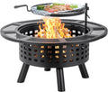 36 inch Outdoor Fire Pit with Grill,Wood Burning Firepits for Outside with Lid & Fire Poker,Metal 3-in-1 Fire Pit Table with Cooking Grate,Outdoor Fireplaces for Bonfire,Yard,BBQ（Jet Black）