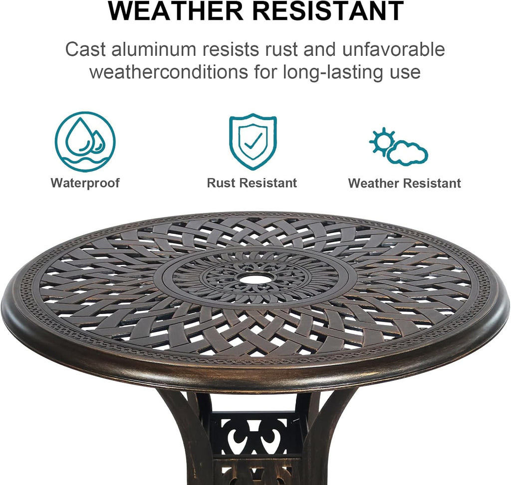 Outdoor Patio Table and Chairs Patio Dining Furniture Set Cast Aluminum Outdoor Table Set Bistro Chairs for Garden (Bronze, 3 Piece Round Table Set)