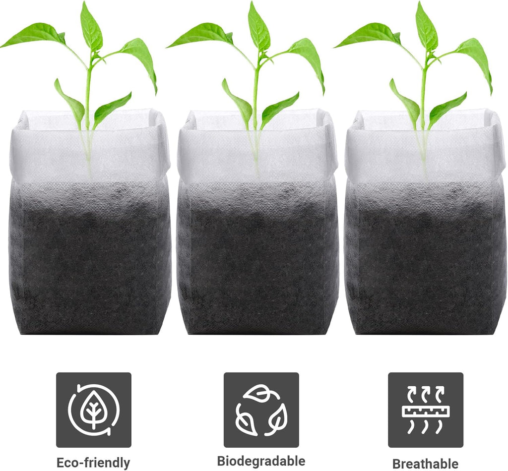 GREANER Nursery Growing Bags - 7.8x10.2 inches, 100PCS Non-Woven Biodegradable Plant Nursery Bags, Seed Starting Pots Pouches for Vegetables, Flowers, Fruits, Trees, Home Garden Supply