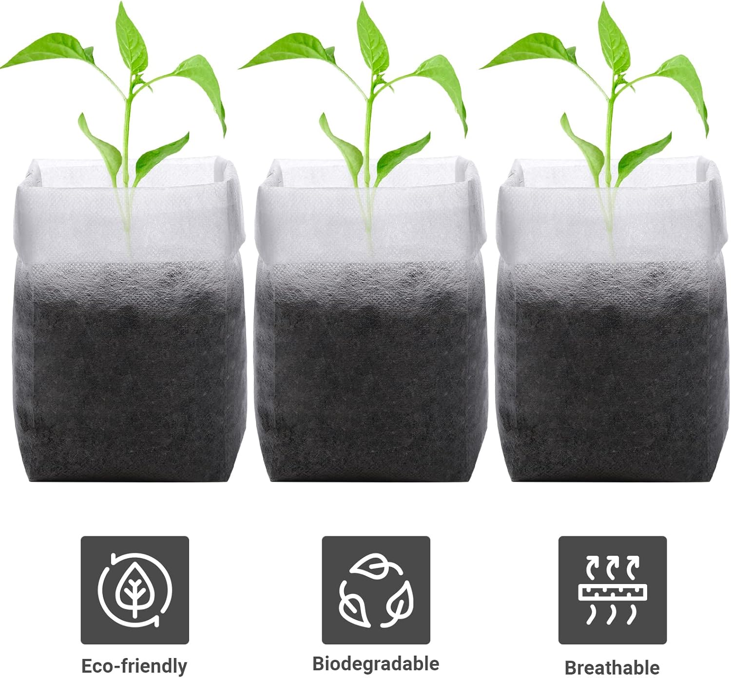 GREANER Nursery Growing Bags - 7.8x10.2 inches, 100PCS Non-Woven Biodegradable Plant Nursery Bags, Seed Starting Pots Pouches for Vegetables, Flowers, Fruits, Trees, Home Garden Supply