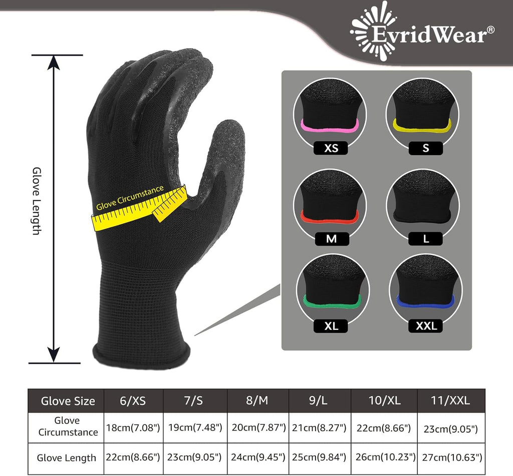 Evridwear Crinkle Latex Rubber Hand Coated Safety Work Gloves for Men Women General Multi Use Construction Warehouse Gardening Assembly Landscaping (M-Size Sizing) 120 Pairs Pack