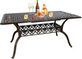 Rectangle Patio Table 59" Cast Aluminum Patio Dining Table with 2.56" Umbrella Hole, Weather-Resistant Outdoor Dining Table for 6-8 Person, Balcony Garden Table 59" x 35.5" x 29", Bronze