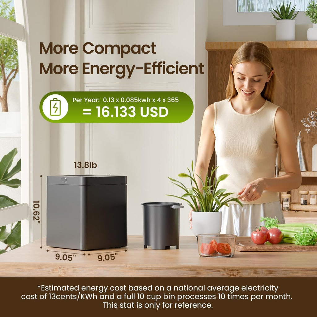 Electric Compost Bin for Kitchen - 3L Countertop Composter with Odorless Auto-Cleaning, Turns Food Waste to Fertilizer in 4 Hours, for Indoor Home Use