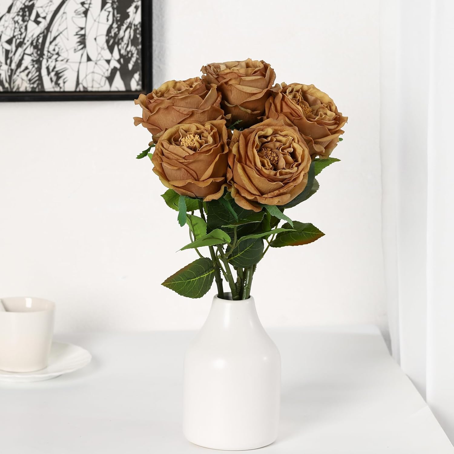 DuHouse 5Pcs Silk Roses Fake Roses with Stems Real Touch Rose Peony Latex Fake Flower for Arrangement Wedding Party Home Decoration