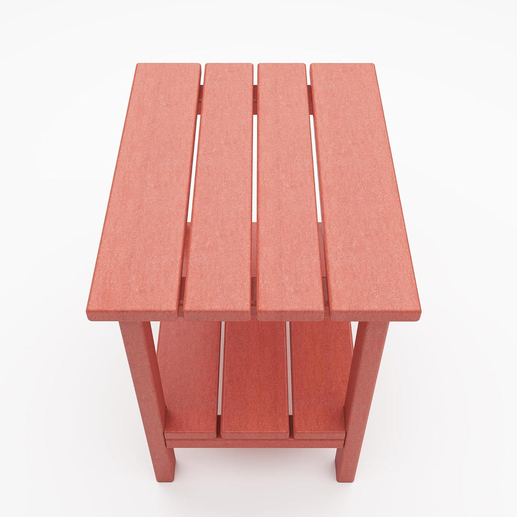 Outdoor Side Table, Weather Resistant HDPE Outdoor Table, 2-Tier Small Patio Tables for Outside or Indoor (Red)