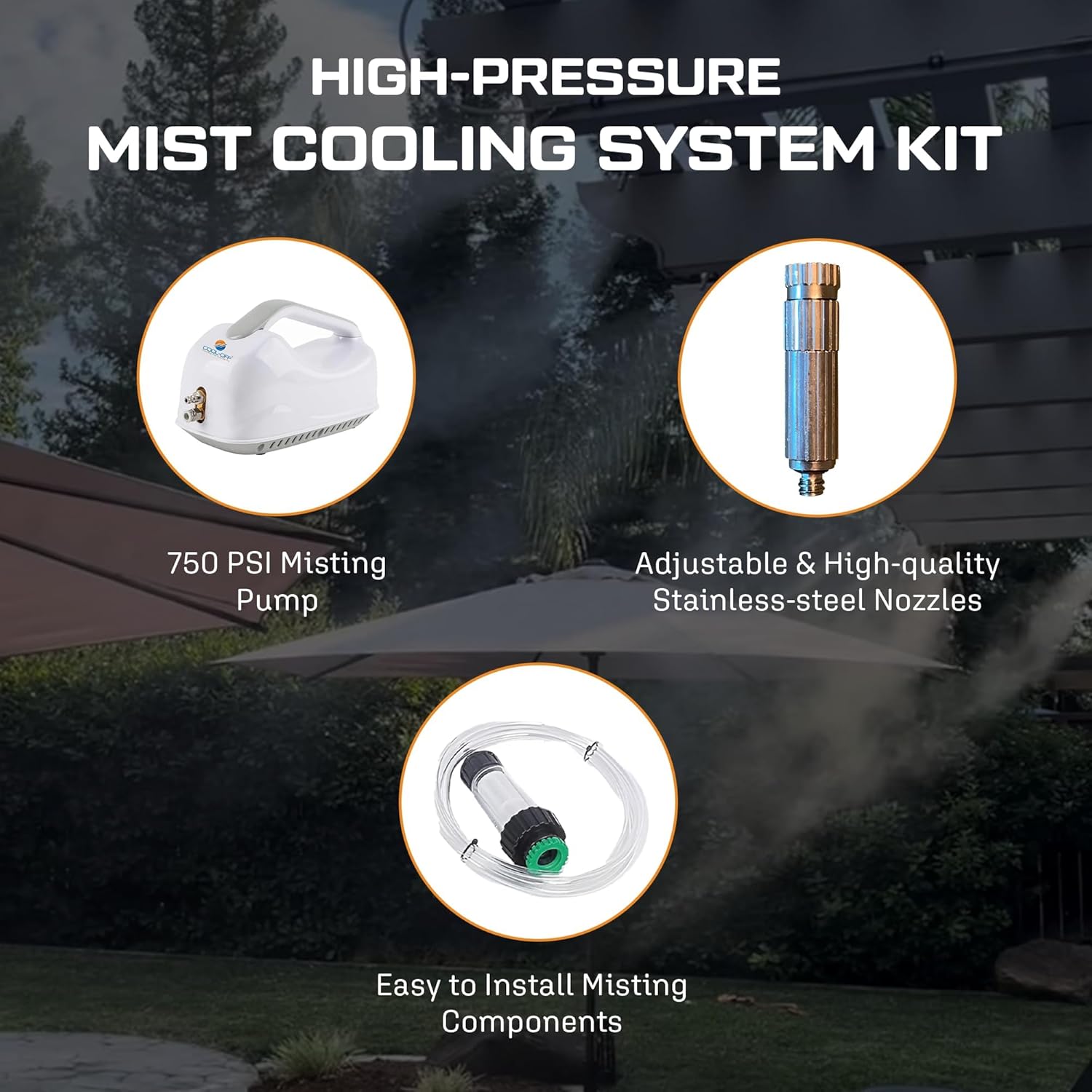 High Pressure Patio Misting System, 750 PSI Piston Pump with Remote Control, 12 Ultra-Fine 0.006" Nozzles, DIY Mister Kit for Backyard, Outdoor Dining & Lounge Cooling