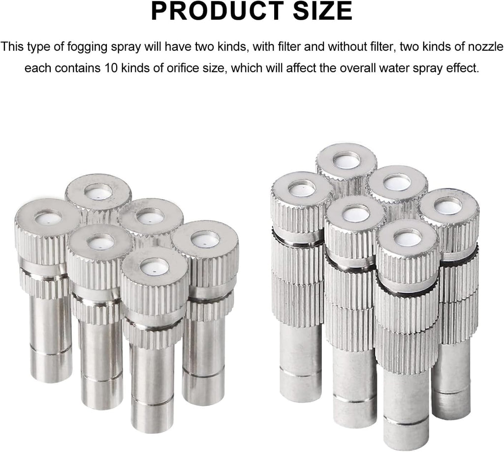 20pcs Brass Mister Nozzles, 6mm Misting Nozzles for Outdoor Cooling System, Landscaping, Air Humidification, Greenhouse Irrigation (with Filter, 0.028"/0.7mm Orifice)