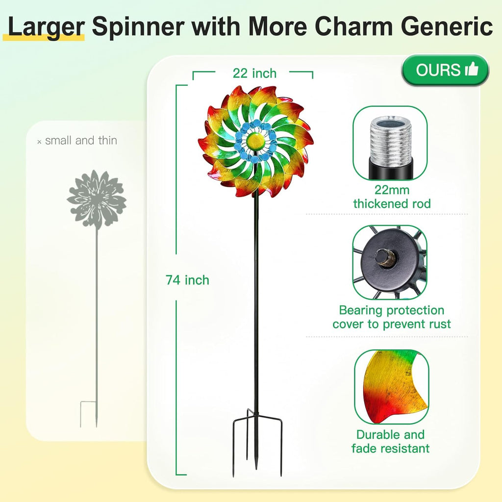 Wind Spinner - Metal Large Wind Spinners Outdoor - Windmill for Yard and Garden, Gift for Family, Friends, Garden Lovers(74'' x 22'')