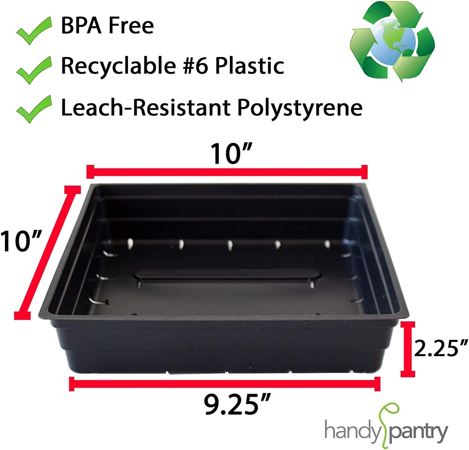 10" x 10" Garden Growing Trays with Drain Holes - 10-Pack Recyclable Plastic Plant Trays for Wheatgrass Sprouting Tray, Microgreens Growing Trays, Hydroponic Trays, Nursery Flats, Greenhouse Supplies