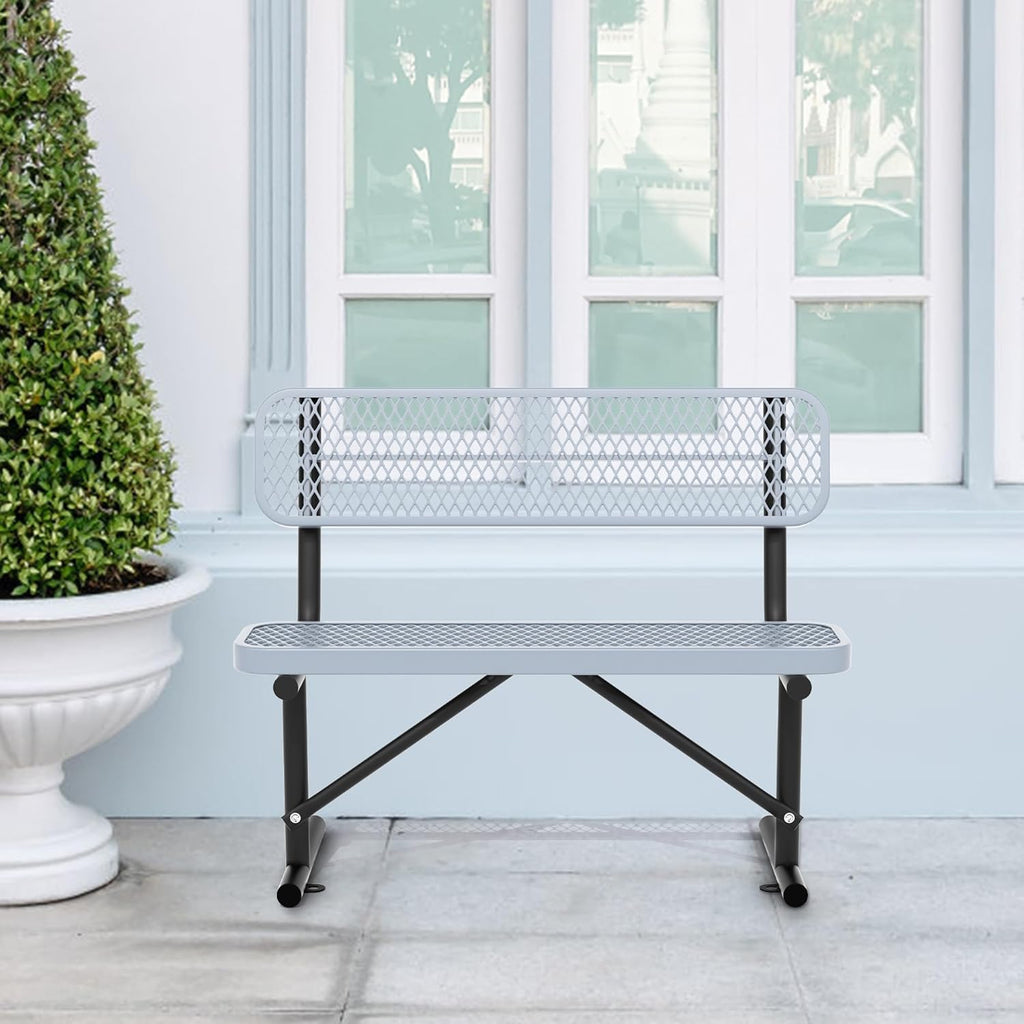 4/6/8 Feet Park Bench for Outside Heavy Duty Metal, Garden Benches Outdoor Bench with Backrest & Portable Frame, for Shopping Malls Stores Parks Patios Decks, Grey