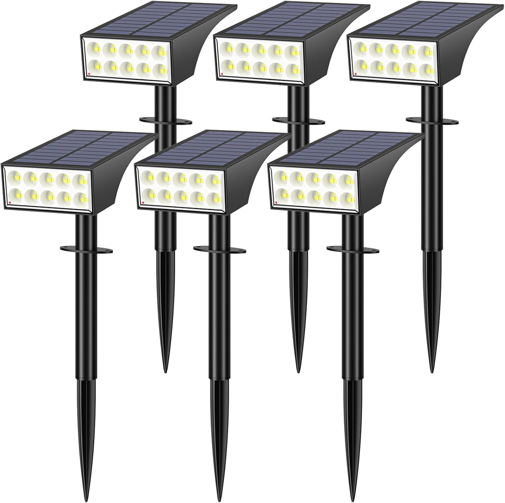 Solar Spot Lights Outdoor, Solar Lights Outdoor Waterproof IP65, 4 Brightness Modes Dusk to Dawn Landscape Spotlights for Yard Garden Pathway Porch Tree House Decoration, Cool White, 6 Pack