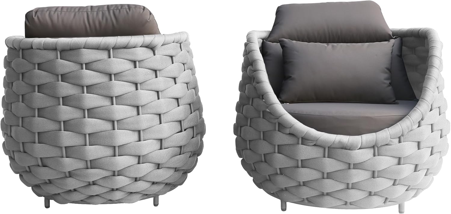 TWT 6 Pieces Patio Sofas All-Weather Rope Balcony Furniture with Dark Grey Cushions & Pillows, Patio Couch Outdoor Patio Furniture Set for Indoor, Balcony, Backyard, Poolside, Grey