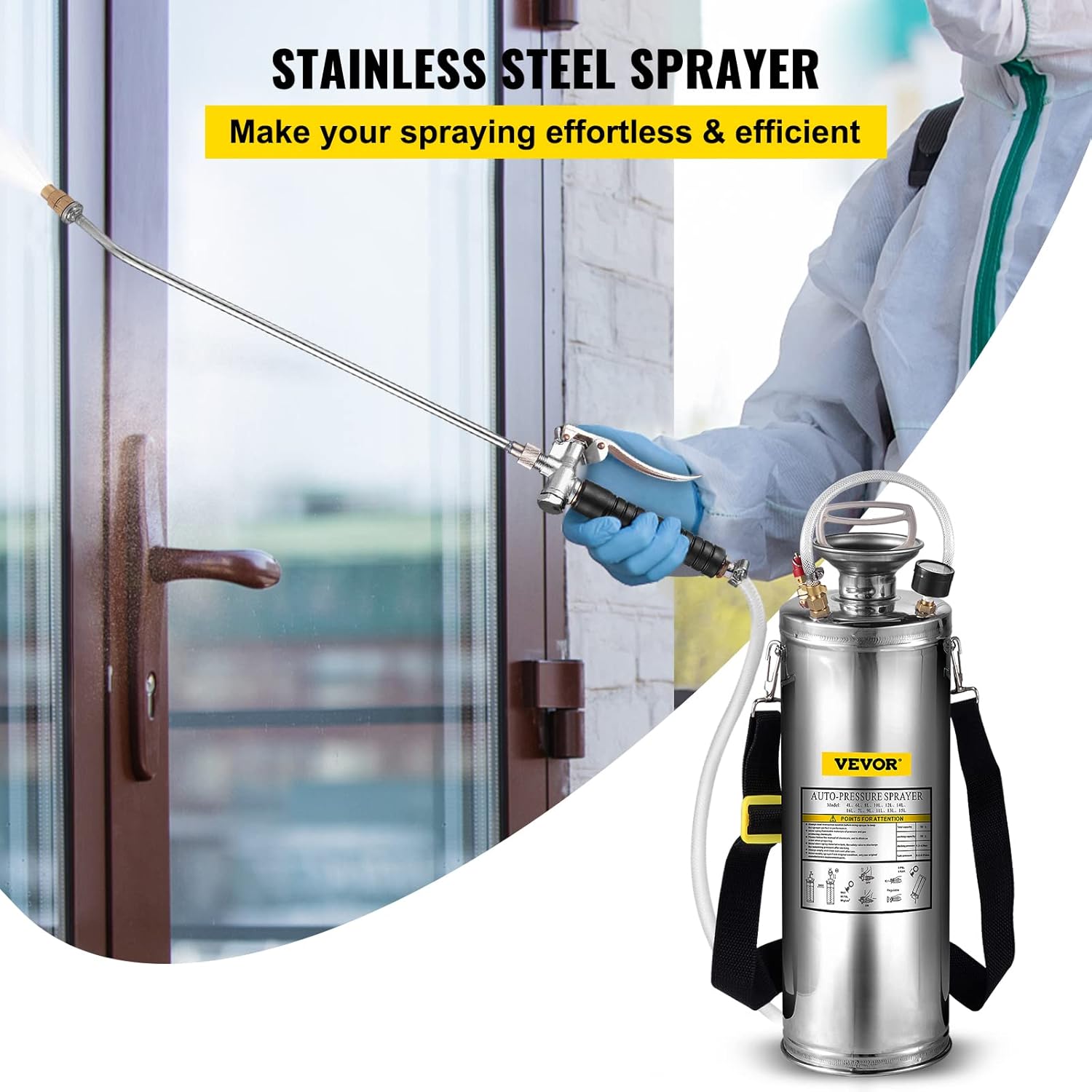 Happybuy 3 Gallon Stainless Steel Sprayer, 20" Wand & 3FT Reinforced Hose, Hand Pump Sprayer with Pressure Gauge, Safety Valve & Adjustable Nozzle, Weed Sprayers for Lawn, Gardening & Sanitizing