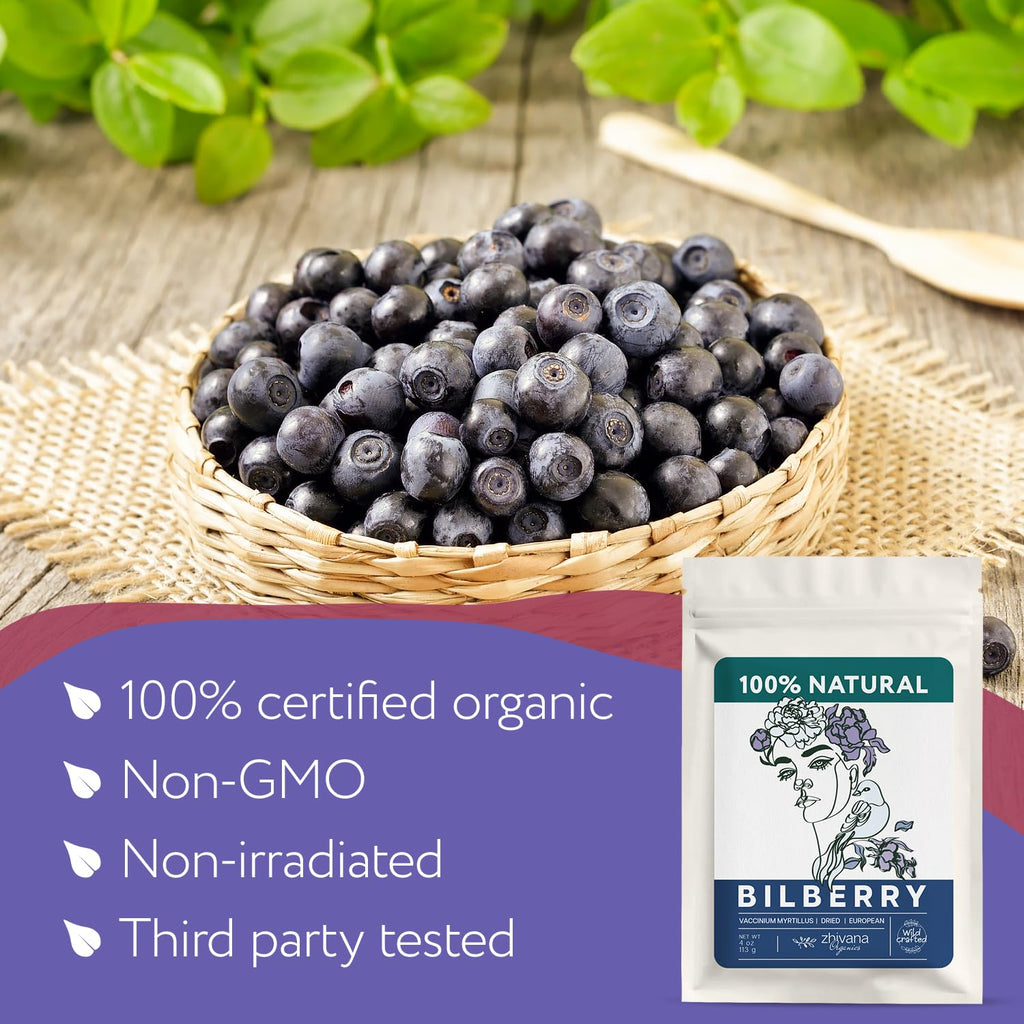Wild Bilberry Dried Fruits (4 oz.) – Bilberry Tea - Superfood berries -Whortleberry (Vaccinium myrtillus) - Antioxidant, Immunity, Heart Health