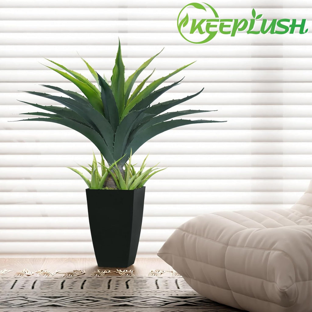 Artificial Spiked Agave Plant 2.5ft, 30 Inch Tall Fake Aloe Vera Plants in Black Pot, Fake Floor Plant Indoor Outdoor for Front Porch Patio Home Office Door Step Decor 2PCS