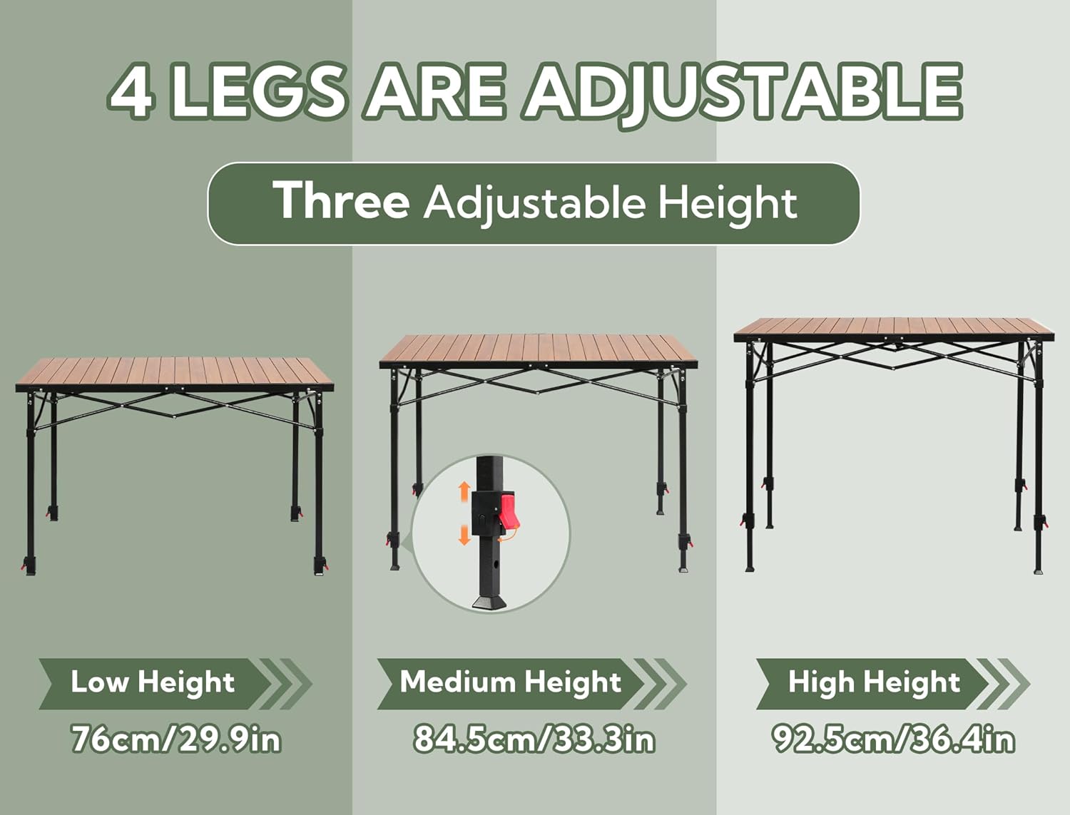 Portable Outdoor Adjustable Height Camping Table, Large for 2-6 Person, Foldable Roll-up Aluminum Camp Table with Carry Bag for Picnic, Camp, Sturdy, Stable, Loads 220 Lbs