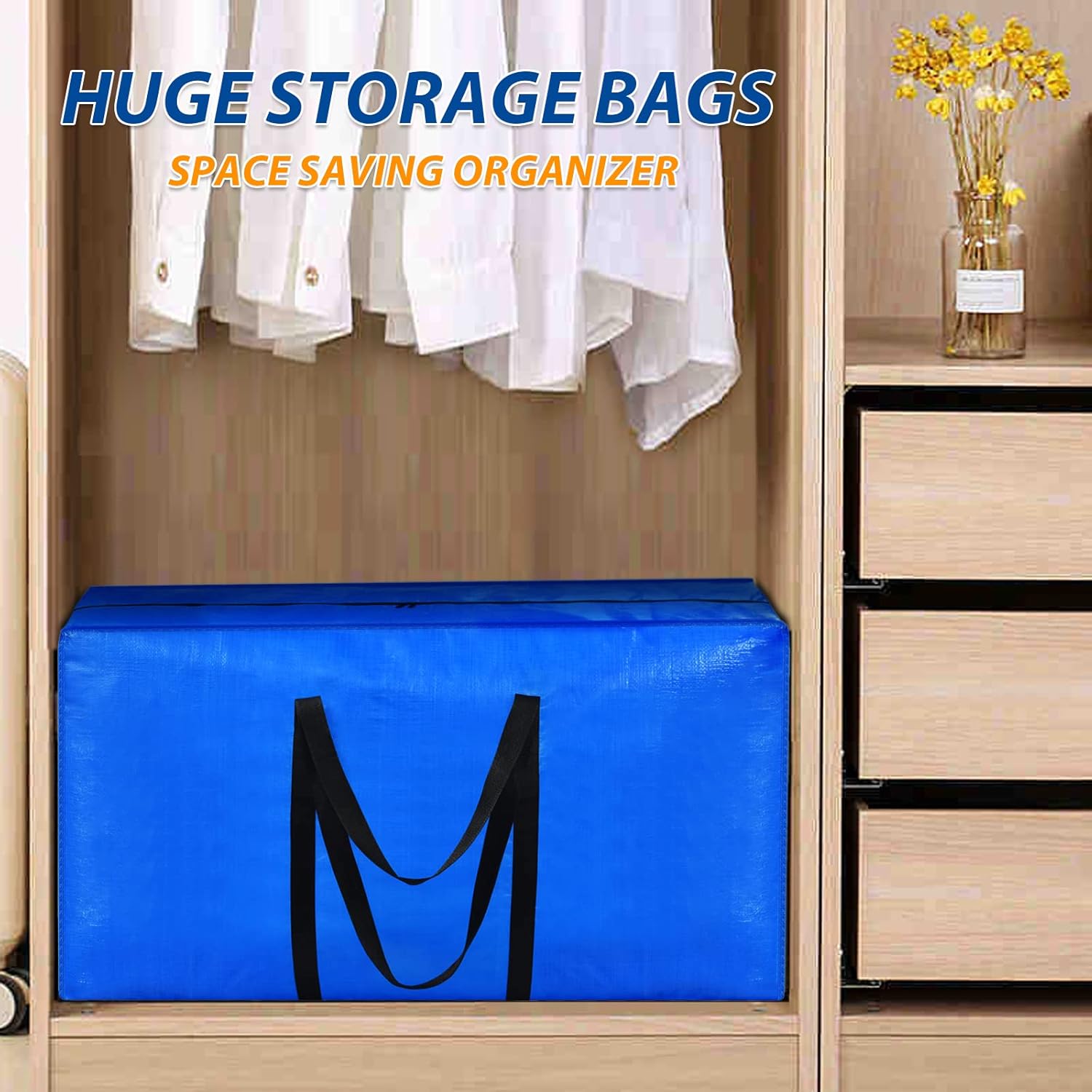 57 Gallon Extra Large Storage Bags, XXL Jumbo Large Moving Bags Heavy Duty, Storage Totes Moving Boxes Supplies for College, Foldable Duffle Bag for Travel, Christmas Tree Bag, 42x23x13.5inch - 2PACK