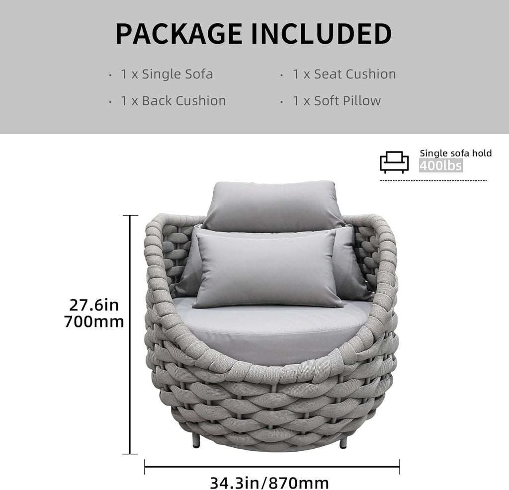TWT Patio Sofa, All-Weather Textilene Rope Outdoor Chairs Set of 2 with Cushions & Pillows, Patio Couch Outdoor Patio Furniture Set for Patio, Balcony, Backyard, Deck, Poolside, Grey