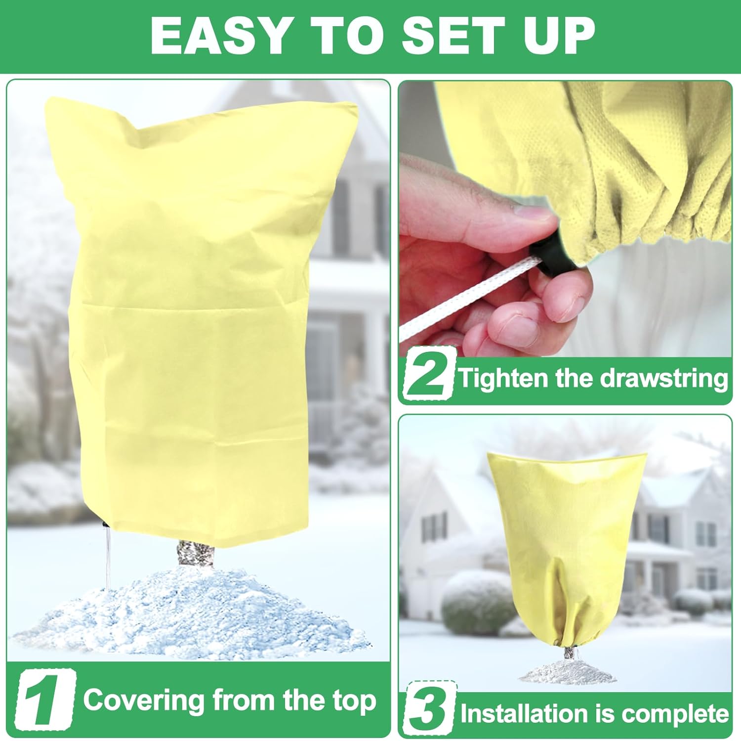 3 Pack Winter Plant Covers Freeze Protection, 23.6" x 31.4" Frost Covers for Outdoor Plants with Drawstring, Tree Covers for Winter Plant Frost Protection Covers, Shrubs Trees Jacket Covers