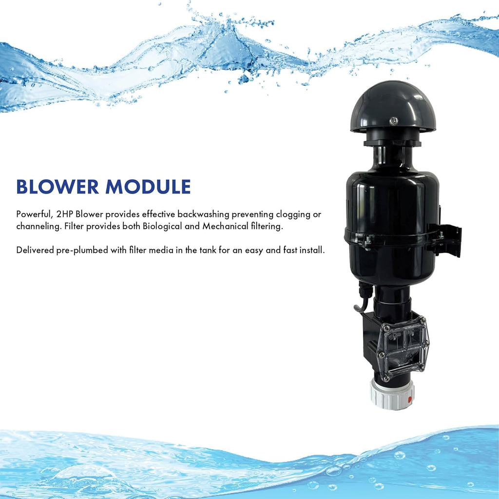 HALF OFF PONDS Simply Clear Koi Pond Filter System with 2HP Blower – Filters Ponds Up to 2,500 Gallons – Bio Comb Media, 6-Way Valve, Pressure Gauge- Mechanical & Biological Filtration