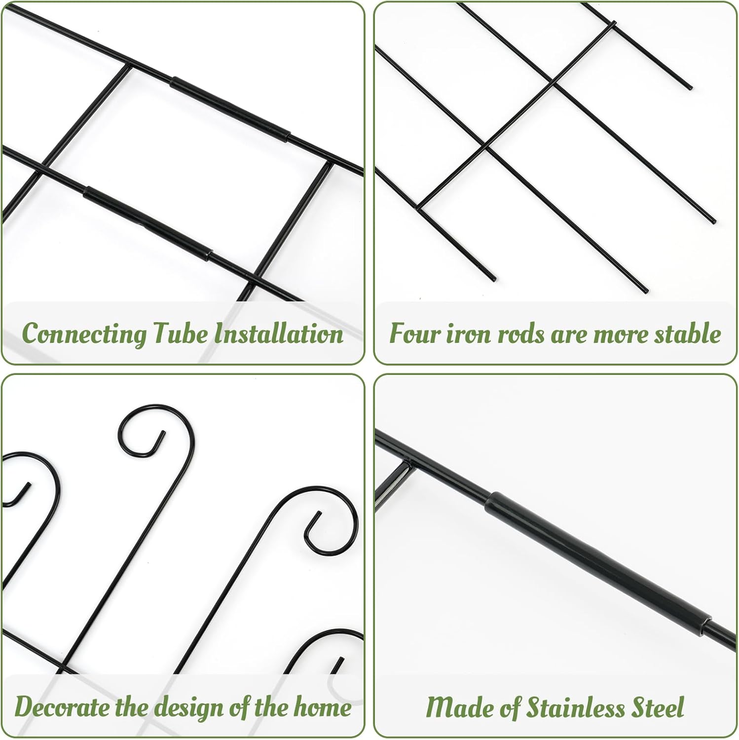 4 Pack 32'' Wave Shape Black Metal Trellis for Climbing Plants Indoor & Outdoor, Garden Trellis for Houseplants Flowers Vine Ivy