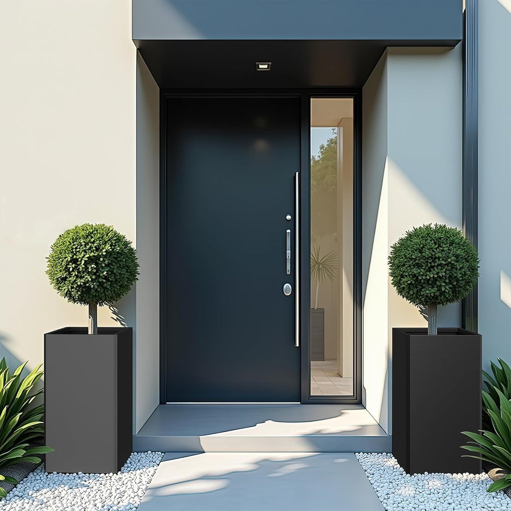 26" Tall Planters, Outdoor＆Indoor Black Planter Pots, Durable All-Weather Use with Drainage Holes, Large Planters Modern Décor for Porch, Patio, Backyard