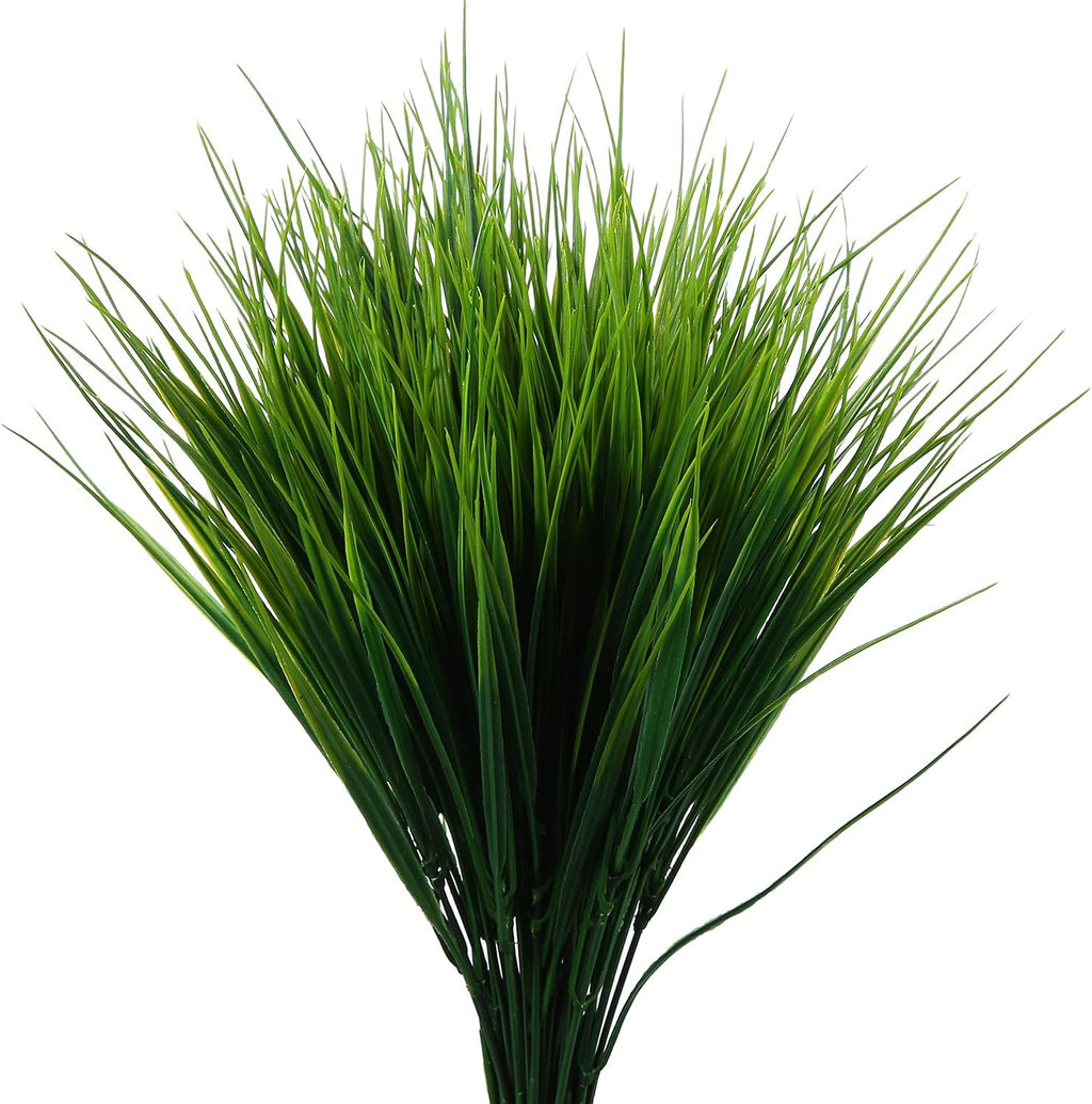 8 Pack Artificial Plants Flowers Grass Shrubs No Fade Faux Plastic Flowers Outdoor for Farmhouse Garden Porch Patio Indoor Wedding Decoration Greenery Fake Plants uv Resistant (3#Green)
