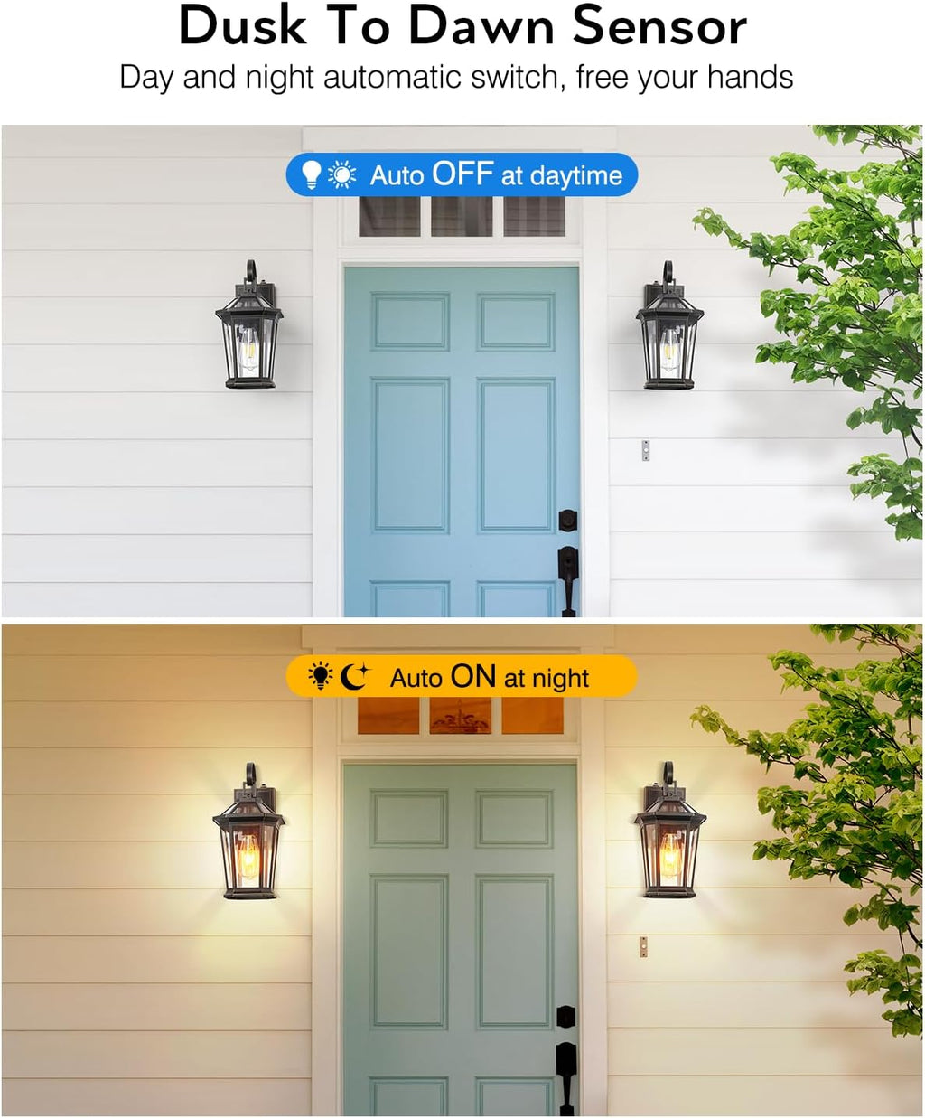 VIANIS Dusk to Dawn Exterior Light Fixture, Waterproof Outdoor Wall Sconce Porch Light for House, 100% Anti-Rust Aluminum Outside House Lights, Farmhouse Coach Lantern for Garage, Front Door 2Pcs