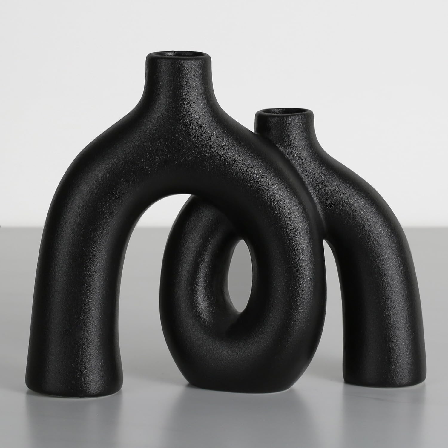 CEMABT Modern Nordic Boho Vase Set - Elegant Black Matte Ceramic Home Decor for Living Room, Bookshelf, Mantel, Entryway Table & Console Décor | Shelf Decorations Gift