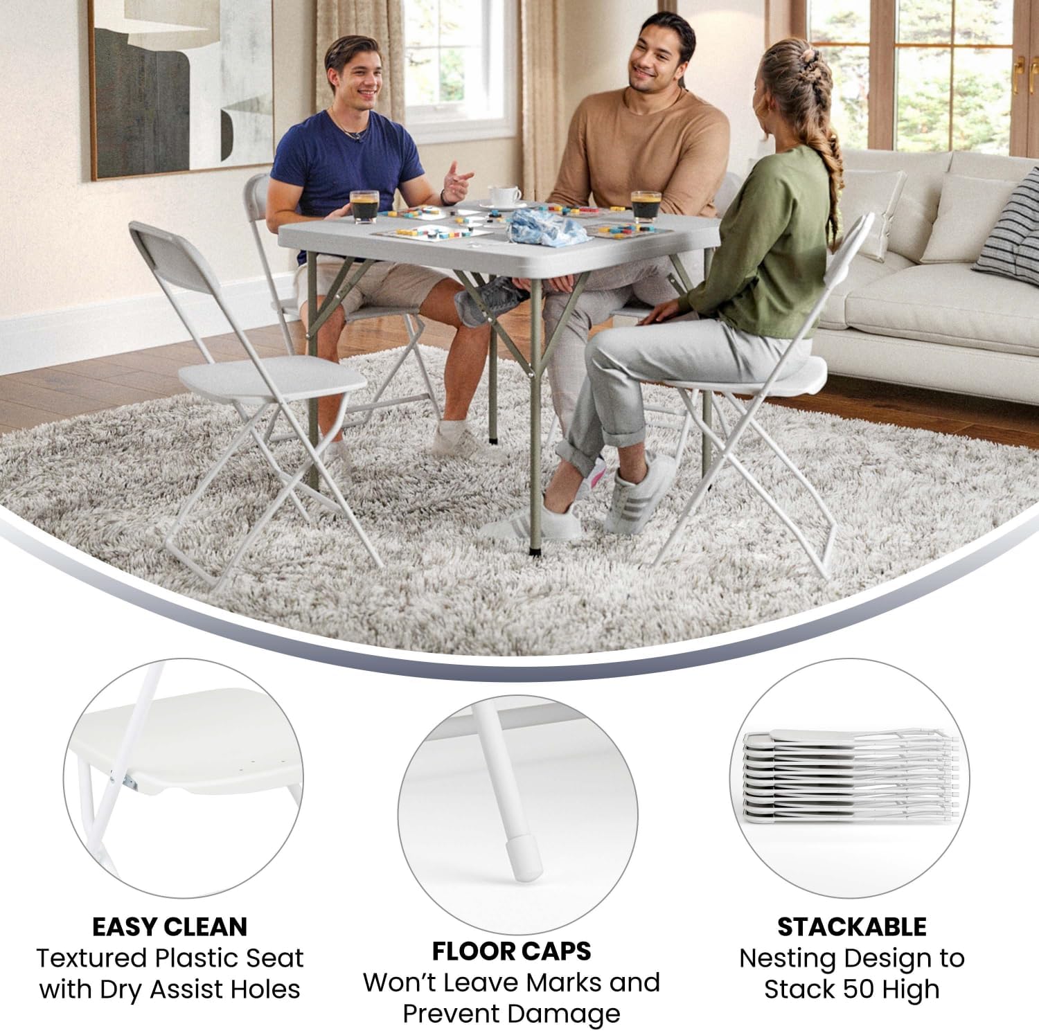 Flash Furniture Hercules Series Plastic Folding Chair - White - 20 Pack 650LB Weight Capacity Comfortable Event Chair-Lightweight Folding Chair