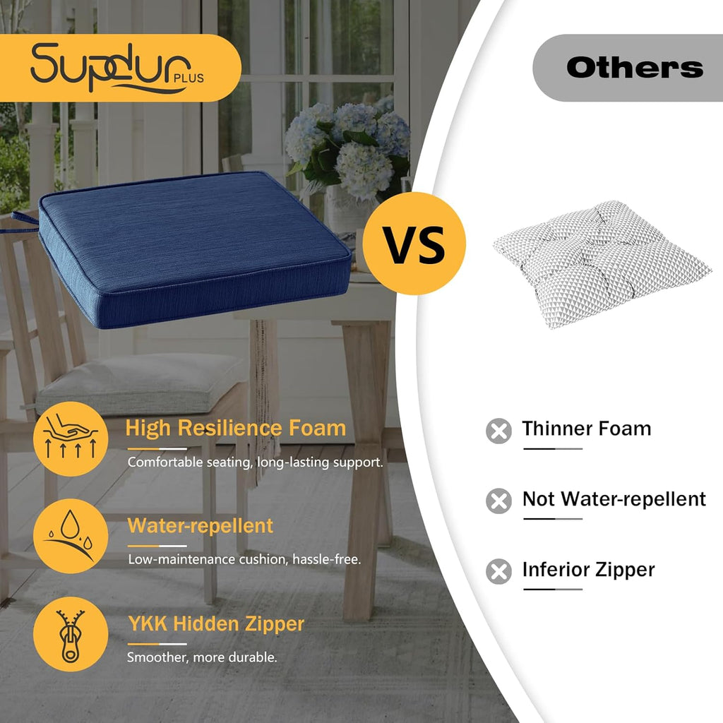 Outdoor Square Corner Seat Cushion, 18.5"x16"x3", Set of 4, Non Slip Seat Cushion Pads with Removable Cover for Patio Furniture, Garden Yard Lawn, Navy