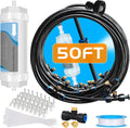 Misting System with Water Filter - Upgraded Signice 50 Ft (15.3M) Line & 12 Brass Mist Nozzles Outdoor Misters for Patio Cooling Mister Systems Kit for Outside Garden Backyard Greenhouse (Black)
