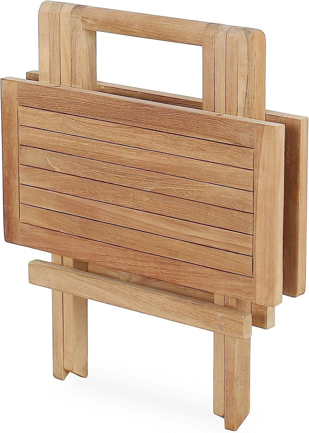 Teak Wood Patio Side Table, Square Folding Outdoor Side Table Waterproof, Sturdy Portable Bistro Table for Camping Deck Poolside