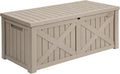 YITAHOME 120 Gallon Large Deck Box, Upgraded Resin Outdoor Storage Boxes w/Flexible Divider, Waterproof Cushion Storage Bench for Patio Furniture, Pool Supplies, Garden Tools - Lockable, Taupe