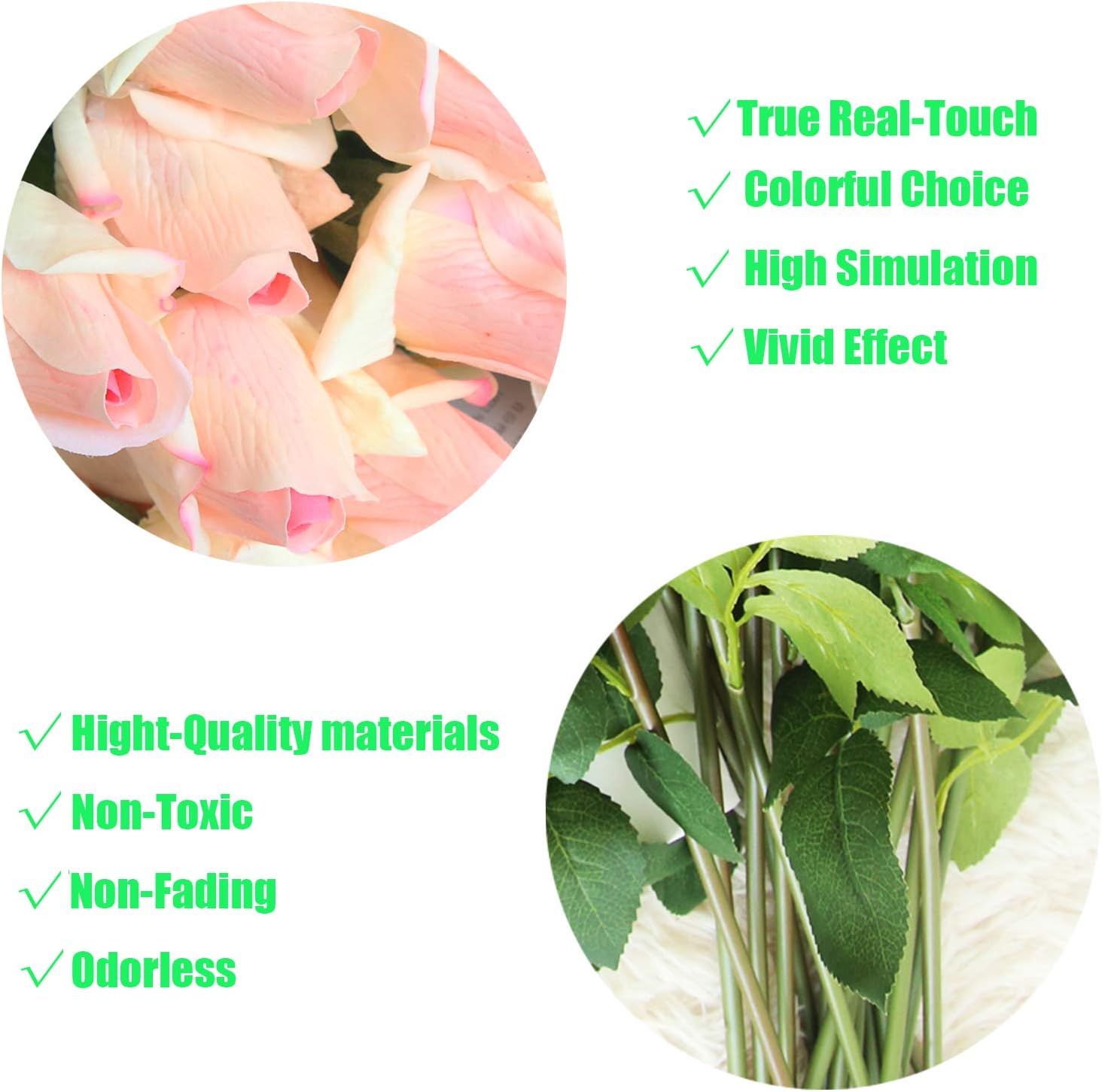 12pcs Real Look Artificial Rose Buds, 22 Inch Real Touch Silk Rosebud, Realistic Design Artificial Flower with Real Feel Petals,Silk Flower Bud for Wedding Home Décor,Champagne