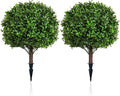 Artificial Olive Leaf Boxwood Topiary Ball Trees, Set of 2 UV Resistant 16in Outdoor Plants – Artificial Bonsai, Miniature Trees, Garden, Curb Appeal